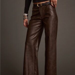 12th Tribe Faux Leather Wide-Leg Pants - Black